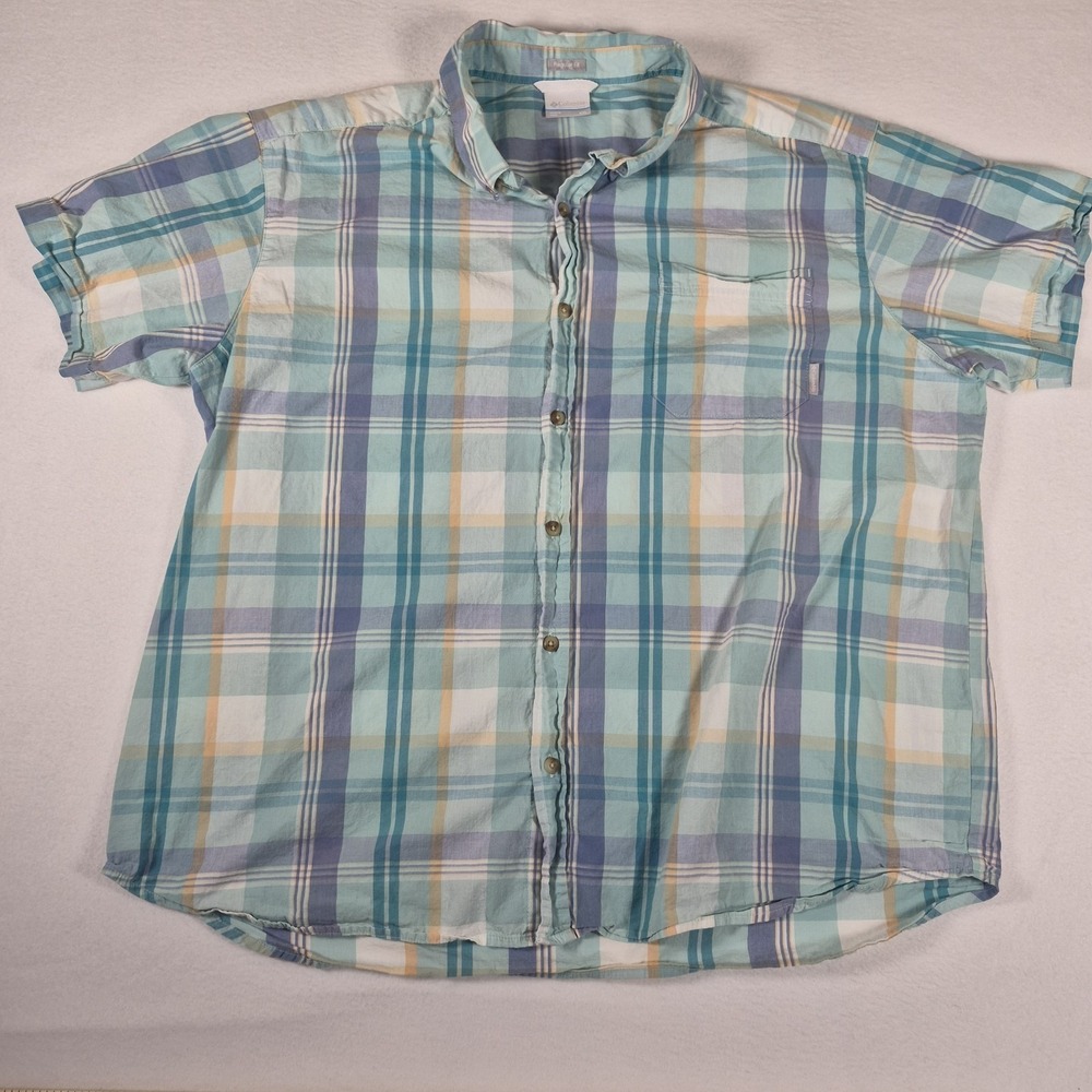 Columbia Mens XXL Rapid Rivers II Plaid Short Sleeve Button Down Shirt Teal Blue